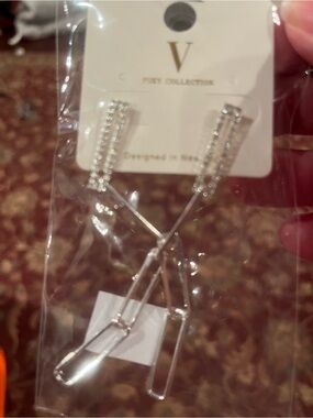 V Foxy Collection Silver Crystal Drop Earrings